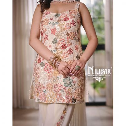 Swan White Georgette Dhoti Suit Set