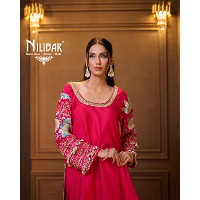 Bright Pink Silk Pant Suit Set Paired With Organza Dupatta