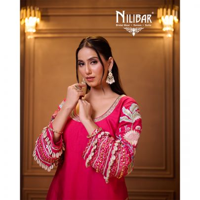Bright Pink Silk Pant Suit Set Paired With Organza Dupatta