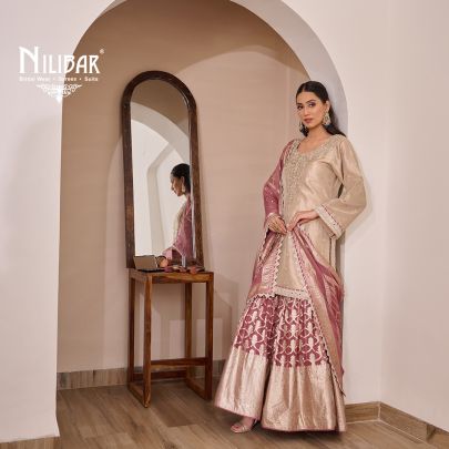 Gold & Onion Pink Flared Palazzo Suit Set