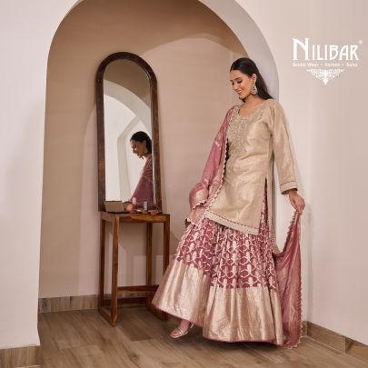 Gold & Onion Pink Flared Palazzo Suit Set