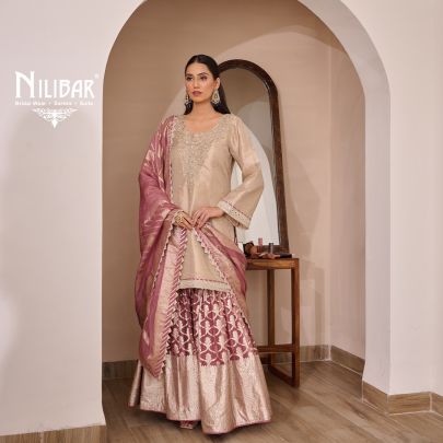Gold & Onion Pink Flared Palazzo Suit Set