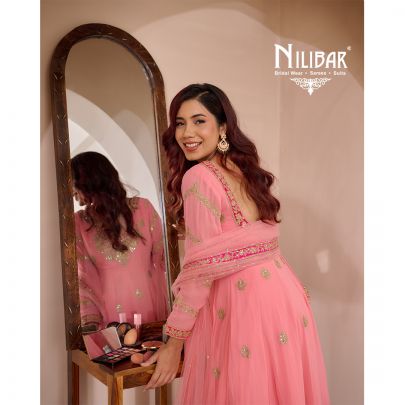 Light Peach Anarkali With Salwar Paired With Georgette Top, Silk Bottom & Net Dupatta
