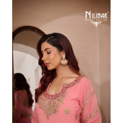 Light Peach Anarkali With Salwar Paired With Georgette Top, Silk Bottom & Net Dupatta