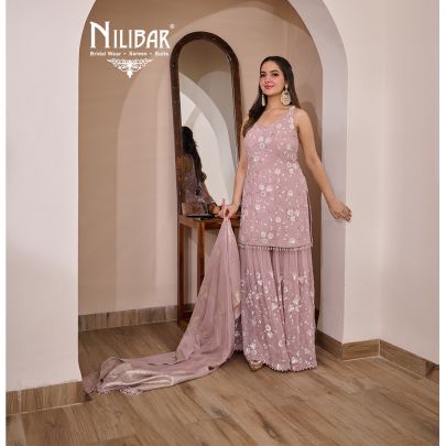 Lilac Georgette Garara Suit Paired With Banarasi Dupatta