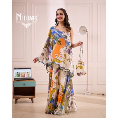 Milky White Satin Sharara Suit