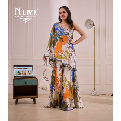 Milky White Satin Sharara Suit