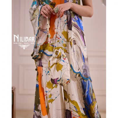 Milky White Satin Sharara Suit