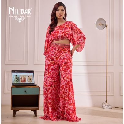 Red Georgette Indo Western Suit