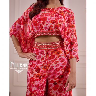 Red Georgette Indo Western Suit