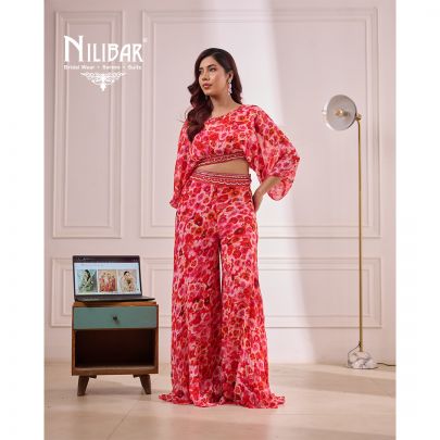 Red Georgette Indo Western Suit