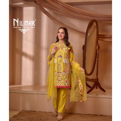 Lemon Silk Shirt Paired with Pants and Net Dupatta