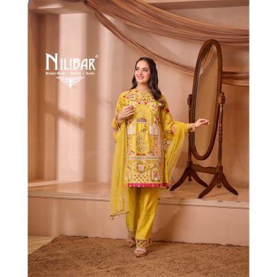 Lemon Silk Shirt Paired with Pants and Net Dupatta