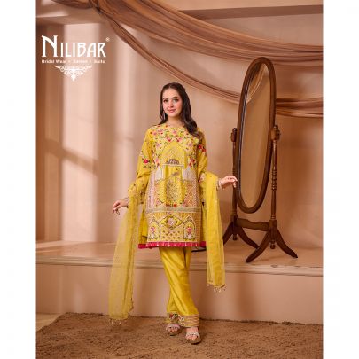 Lemon Silk Shirt Paired with Pants and Net Dupatta