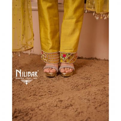 Lemon Silk Shirt Paired with Pants and Net Dupatta