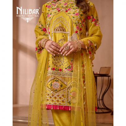 Lemon Silk Shirt Paired with Pants and Net Dupatta