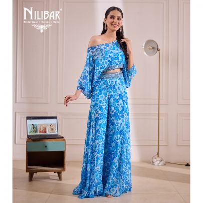 Blue Georgette Indo Western Suit