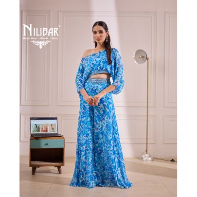 Blue Georgette Indo Western Suit