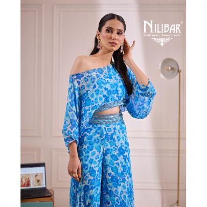 Blue Georgette Indo Western Suit