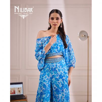 Blue Georgette Indo Western Suit