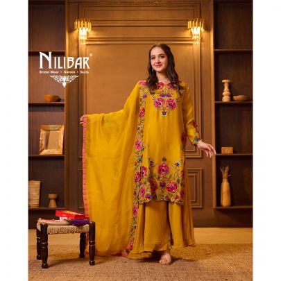 Mustard Georgette Long Shirt Paired With Palazzo