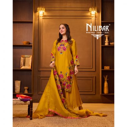 Mustard Georgette Long Shirt Paired With Palazzo