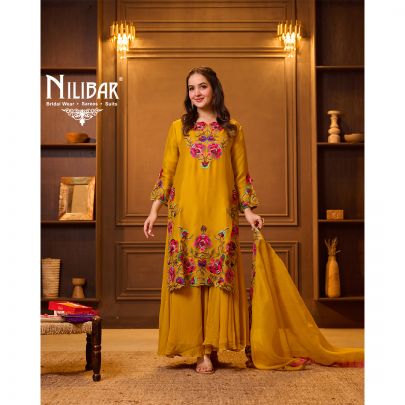 Mustard Georgette Long Shirt Paired With Palazzo
