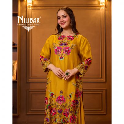 Mustard Georgette Long Shirt Paired With Palazzo