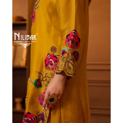 Mustard Georgette Long Shirt Paired With Palazzo