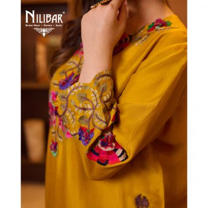 Mustard Georgette Long Shirt Paired With Palazzo