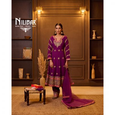 Purple Georgette Anarkali Suit Paired With Straight Salwar