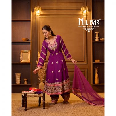Purple Georgette Anarkali Suit Paired With Straight Salwar