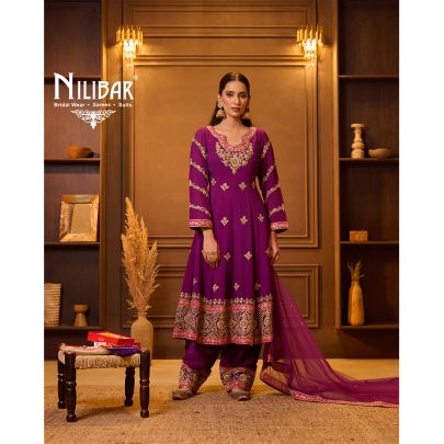 Purple Georgette Anarkali Suit Paired With Straight Salwar