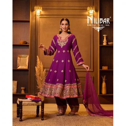Purple Georgette Anarkali Suit Paired With Straight Salwar