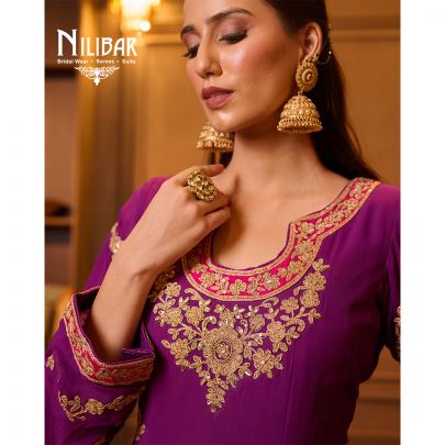 Purple Georgette Anarkali Suit Paired With Straight Salwar