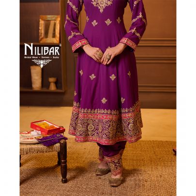 Purple Georgette Anarkali Suit Paired With Straight Salwar
