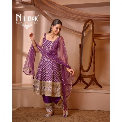 Purple Georgette Anarkali Suit Paired With Straight Salwar