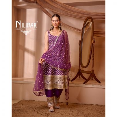 Purple Georgette Anarkali Suit Paired With Straight Salwar