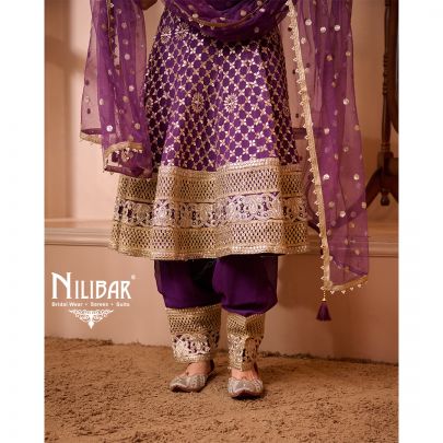 Purple Georgette Anarkali Suit Paired With Straight Salwar