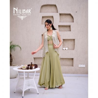 Mint Green Chinnon Crop Top Paired With Flowy Palazzo