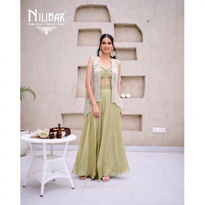 Mint Green Chinnon Crop Top Paired With Flowy Palazzo