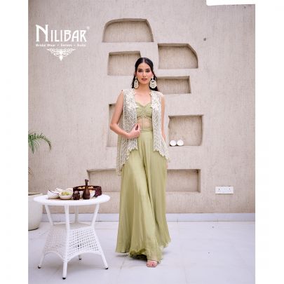 Mint Green Chinnon Crop Top Paired With Flowy Palazzo