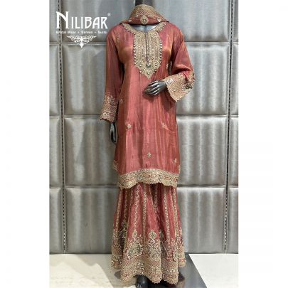 Onion Pink Lamé Silk Garara Suit