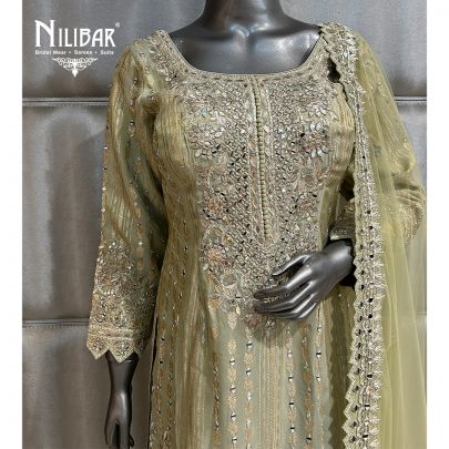 Pistachio Green Lamé Silk Flared Palazzo