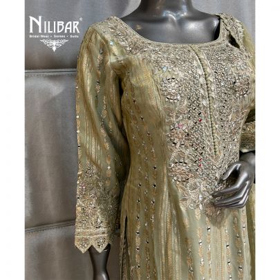 Pistachio Green Lamé Silk Flared Palazzo