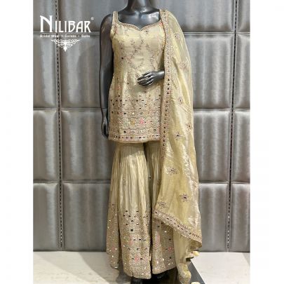 Cream Lamé Silk Garara Suit