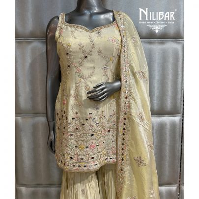 Cream Lamé Silk Garara Suit