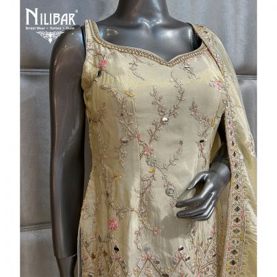 Cream Lamé Silk Garara Suit