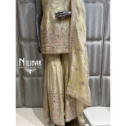 Cream Lamé Silk Garara Suit