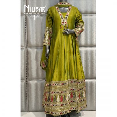 Mehandi Green Silk Anarkali Set